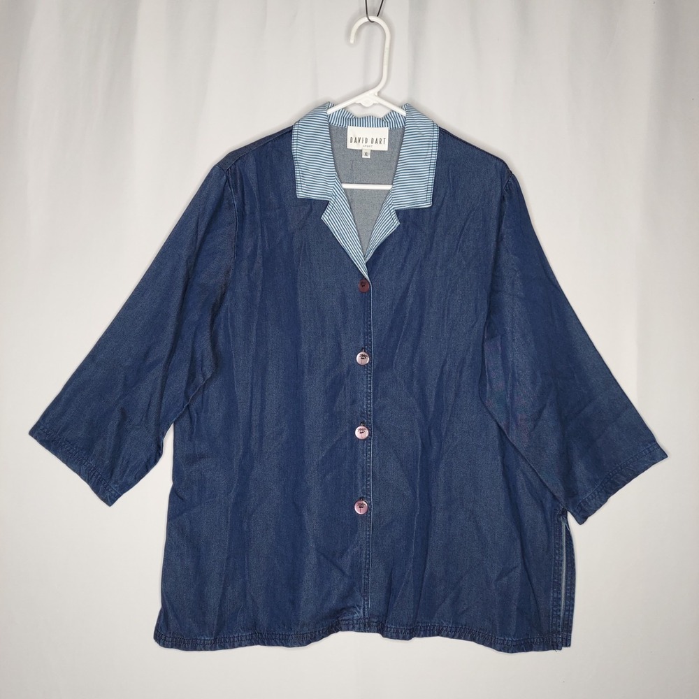 David Dart Button Jacket Women XL Button Contrast Collar Lyocell Nautical Luxury
